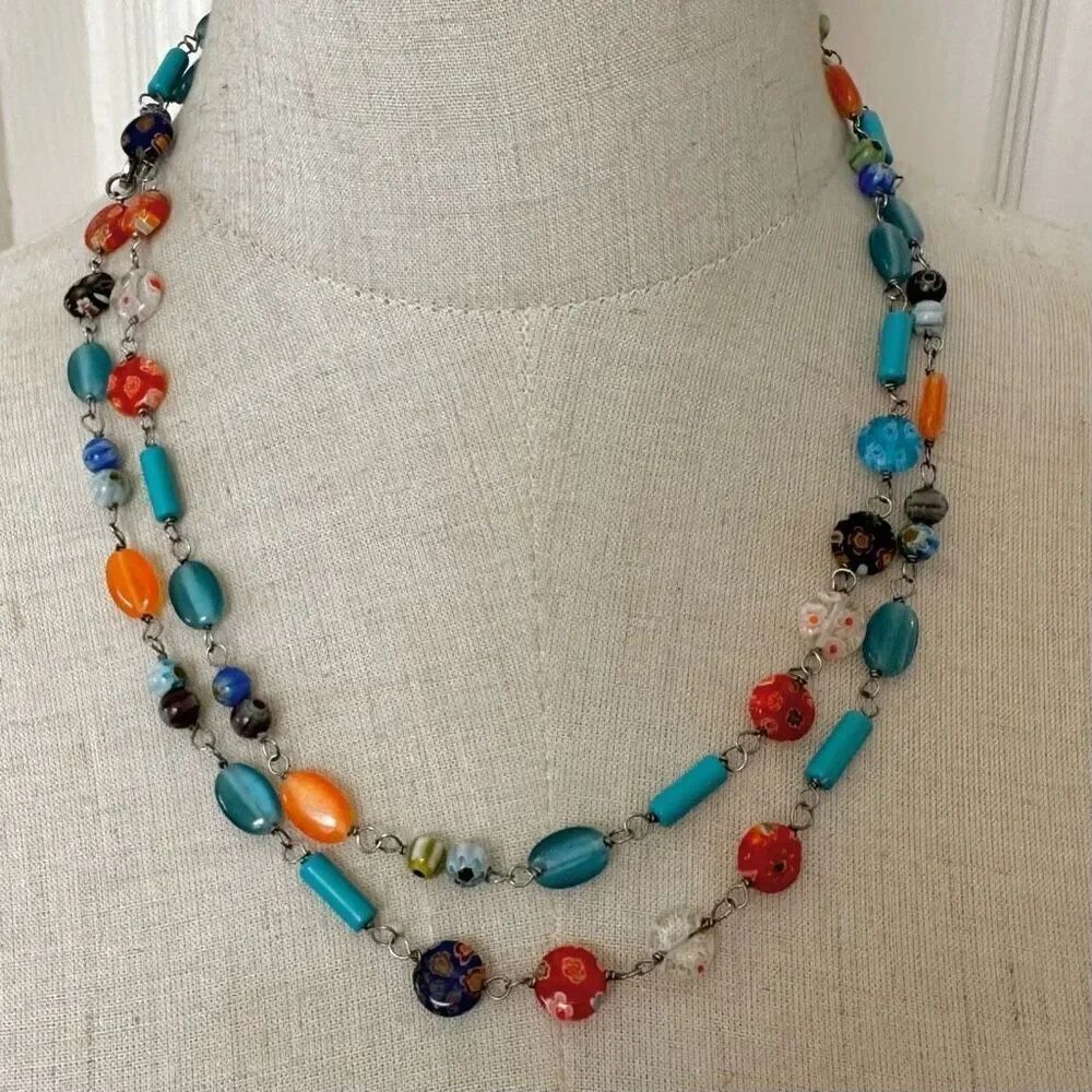 Cookie Lee colorful floral beaded long necklace